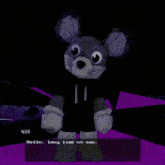 a cartoon mouse wearing a black shirt that says nor i