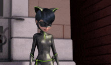 a cartoon character with cat ears and a black cat suit
