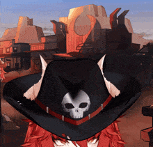 a black cowboy hat with a skull on the front