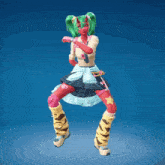 a girl with green hair and horns is dancing