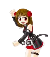 a girl with red roses on her ears is wearing a black dress