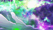 a drawing of a person 's hand with a purple and green background