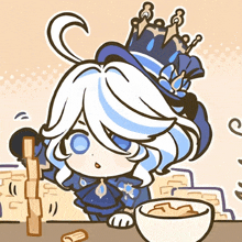 a cartoon of a girl with white hair and a crown on her head