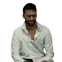 a man with a beard is wearing a white shirt that says ' x ' on it