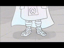 a black and white drawing of a person 's feet wearing sandals and a cape .