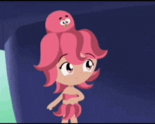 a cartoon girl with pink hair and a pink octopus on her head