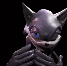 a close up of a cartoon character covering his eyes with his hands