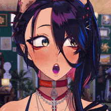 a close up of a girl with a choker and a key on her neck