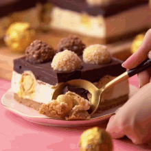 someone is taking a piece of cake with a spoon from a plate that says mr.cakes