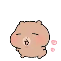 a cartoon drawing of a bear with two pink hearts behind it