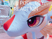 an inflatable animal with the words " live pool toy reaction " written above it