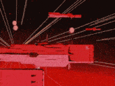 a red ship has the number 08 on the side of it