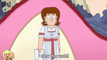 a cartoon of a woman says i drew the world
