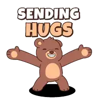 a teddy bear with its arms outstretched and the words " sending hugs " above it