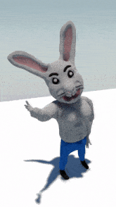 a cartoon character with a bunny head and muscles is wearing blue pants