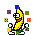 a pixel art drawing of a banana holding a cup of coffee .