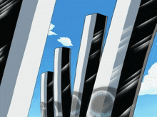a cartoon drawing of a tower with a blue sky in the background