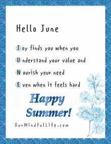 a card that says hello june happy summer