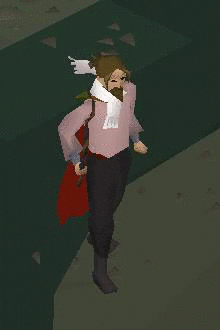 a man with a beard is standing on a green surface holding a bag of money in a video game .