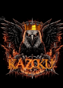 a picture of a bald eagle with a crown and the name kazoku