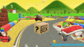 a video game scene with a mystery box in the middle