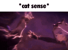 a purple background with a cartoon character and the words cat sense
