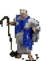 a pixel art of a man in a blue robe