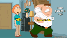 a cartoon of peter griffin standing next to a wife