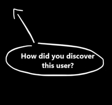 a speech bubble with the words `` how did you discover this user '' written inside of it .