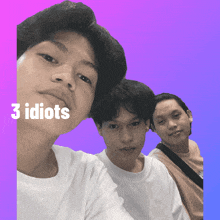 three young men are standing next to each other with the words 3 idiots above them