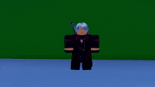 a cartoon character with white hair and a sword in his hand