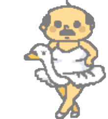 a pixel art drawing of a man carrying a swan on his shoulders