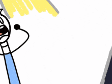 a cartoon character is holding a microphone in front of a yellow wall