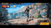 a screenshot of a video game with the start button at the top