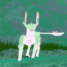 a cartoon drawing of a deer with flowers on it 's legs