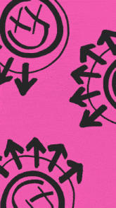 a pink background with black circles and arrows in them