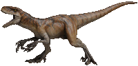 a brown dinosaur with its mouth open and sharp claws