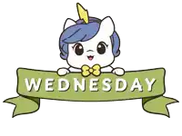 a cartoon of a unicorn holding a banner that says " wednesday "
