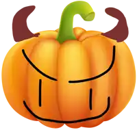 a cartoon pumpkin with horns and a smiley face