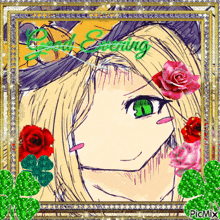 a picture of a girl with the words " good evening " written on it