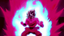 a cartoon character is surrounded by a purple and blue aura