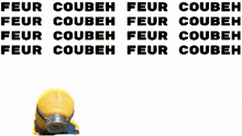 a yellow minion is standing in front of a white background that says peur