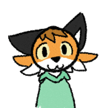 a drawing of a cat with a green shirt on