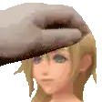 a pixel art of a woman 's face with a hand on it .