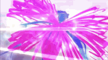 a drawing of a woman in a pink dress dancing in front of a pink flower .