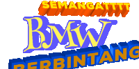 a blue and yellow sign that says bmw perbintang on it