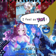 a picture of a girl and a boy with a speech bubble saying i feel so yuri