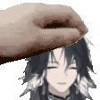 a hand is petting a girl 's head in a pixel art .