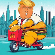 donald trump is riding a mcdonalds scooter