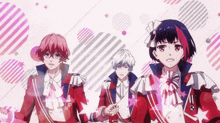 a group of anime characters are standing next to each other with a white background